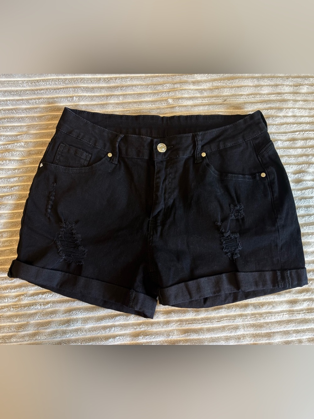 Women's Black Distressed Cuffed Jean Shorts